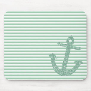 Girly Mint Glitzer Nautical Anchor Mousepad