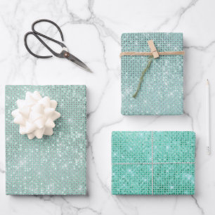 Girly Mint Glitzy Sparkle Geschenkpapier Set