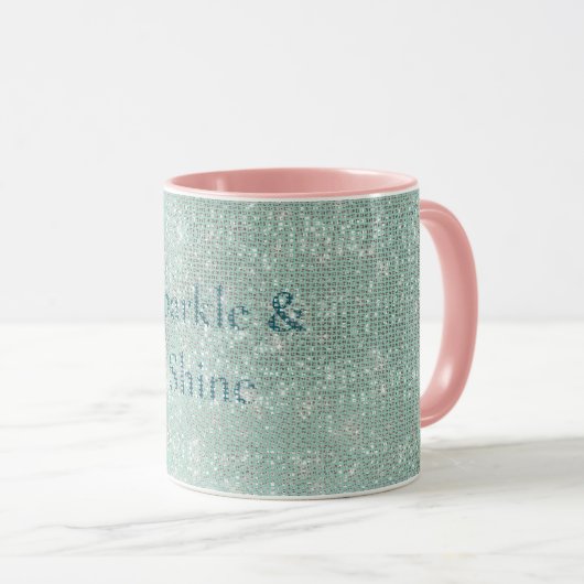 Girly Mint Glitzy Sparkle Tasse (VorderseiteRechts)