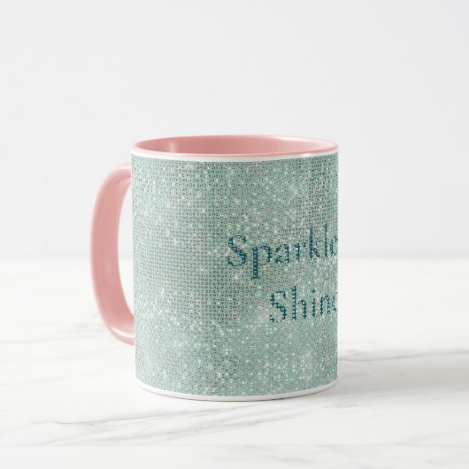 Girly Mint Glitzy Sparkle Tasse (Vorderseite Links)