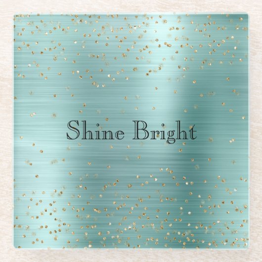 Girly Mint Gold Glam Sparkle Confetti Glasuntersetzer (Vorderseite)