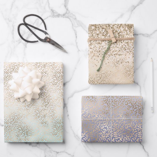 Girly Mint Gold Ombre Leopard Print Geschenkpapier Set (Vorderseite)