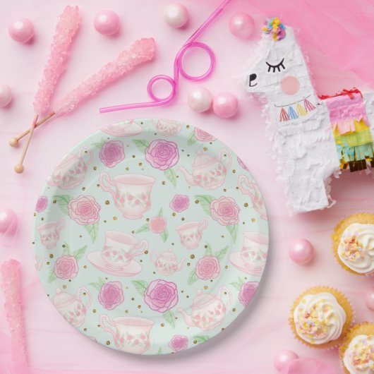 Girly Mint Gold Tee Party Pappteller (Party)