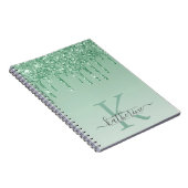 Girly Mint Green Glitzer Tropfen Mit Monogramm Notizblock (Rechte Seite)