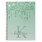 Girly Mint Green Glitzer Tropfen Mit Monogramm Notizblock (Vorderseite)