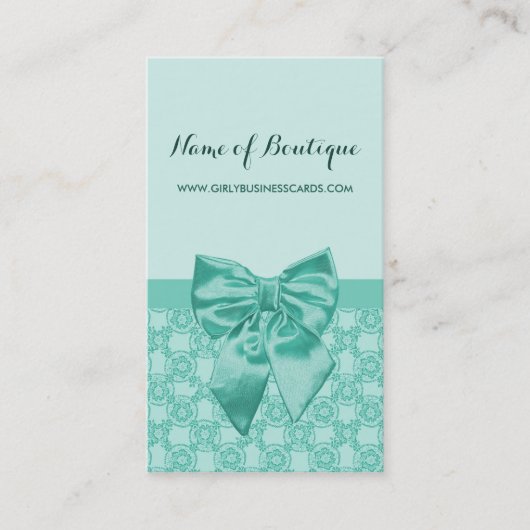 Girly Mint Green Lace Pattern Feminine Ribbon Visitenkarte (Vorderseite)