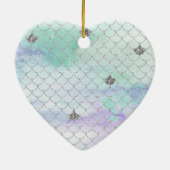 Girly Mint Lila Silver Glitzer Mermaid Keramik Ornament (Hinten)