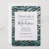 Girly Mint Ombre Black Zebra Print Einladung (Vorderseite)