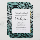 Girly Mint Ombre Black Zebra Print Einladung (Vorne/Hinten)