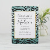 Girly Mint Ombre Black Zebra Print Einladung (Stehend Vorderseite)