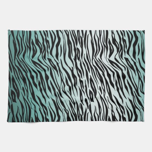 Girly Mint Ombre Black Zebra Print Geschirrtuch (Horizontal)