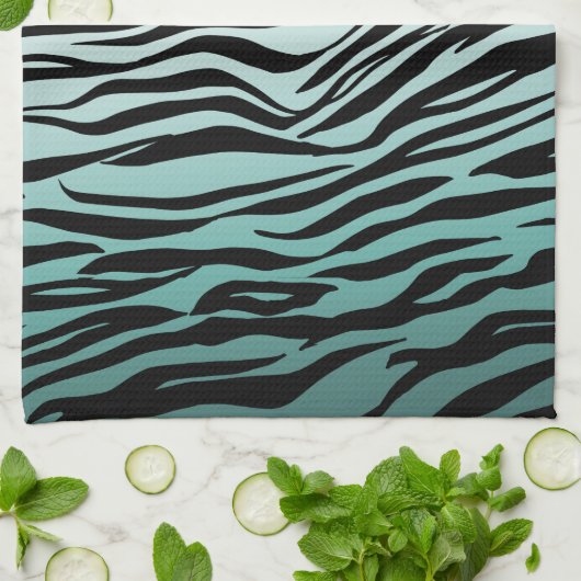 Girly Mint Ombre Black Zebra Print Geschirrtuch (Gefaltet)