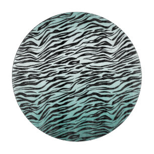Girly Mint Ombre Black Zebra Print Schneidebrett