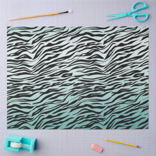 Girly Mint Ombre Black Zebra Print Seidenpapier (Basteln)