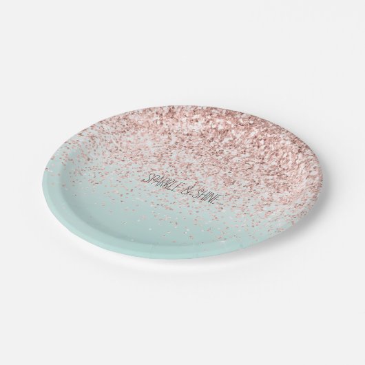 Girly Mint Ombre Glam Pink Glitzer Pappteller (Schrägansicht)
