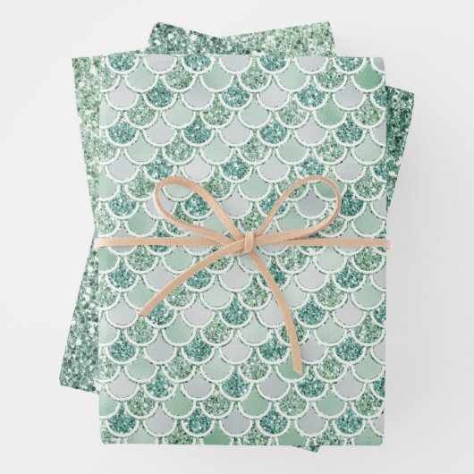 Girly Mint Pearl Mermaid Glitzer Geschenkpapier Set (Beispiel)