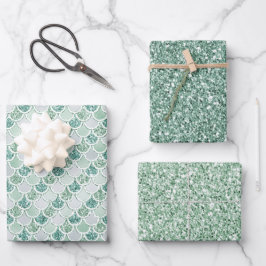 Girly Mint Pearl Mermaid Glitzer Geschenkpapier Set