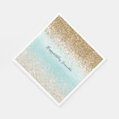 Girly Mint Watercolor Ombre Gold Glitzy Glitzer Serviette (Ecke)