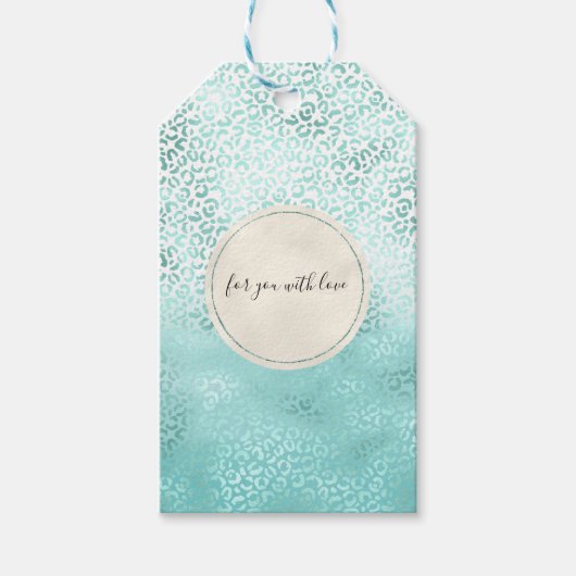 Girly Mint White Glam Leopard Print Geschenkanhänger (Vorderseite)