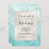 Girly Mint White Glam Ombre Leopard Print Einladung (Vorne/Hinten)