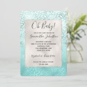 Girly Mint White Glam Ombre Leopard Print Einladung (Stehend Vorderseite)