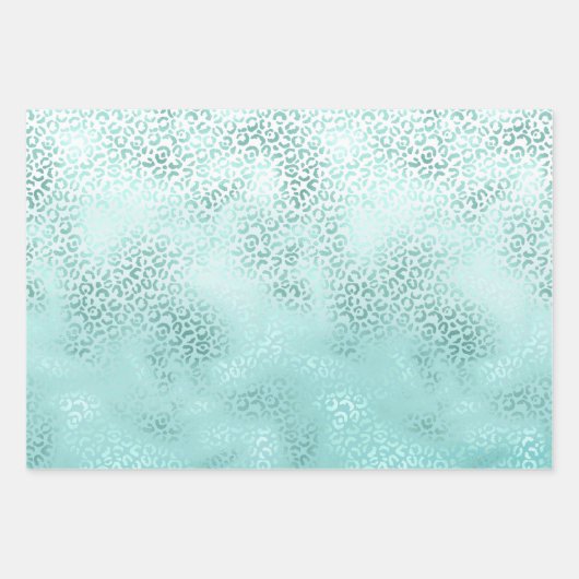 Girly Mint White Glam Ombre Leopard Print Geschenkpapier Set (Vorderseite 2)