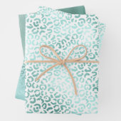 Girly Mint White Glam Ombre Leopard Print Geschenkpapier Set (Beispiel)