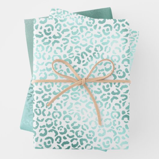 Girly Mint White Glam Ombre Leopard Print Geschenkpapier Set (Beispiel)