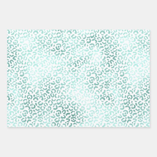 Girly Mint White Glam Ombre Leopard Print Geschenkpapier Set (Vorderseite)