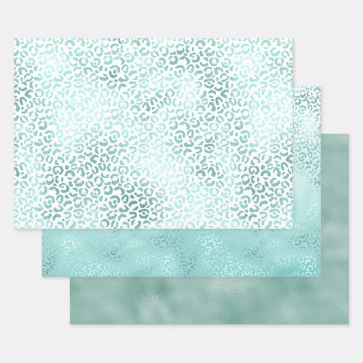 Girly Mint White Glam Ombre Leopard Print Geschenkpapier Set (Set)