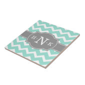 Girly Mint Zickzack Gray Monogram Fliese (Seite)
