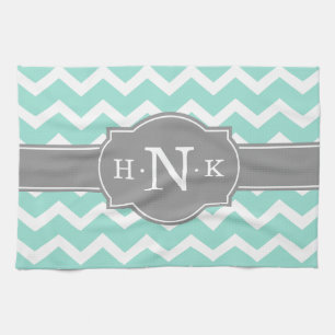 Girly Mint Zickzack Gray Monogram Handtuch