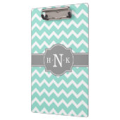 Girly Mint Zickzack Gray Monogram Klemmbrett (Links)