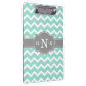 Girly Mint Zickzack Gray Monogram Klemmbrett (Rechts)