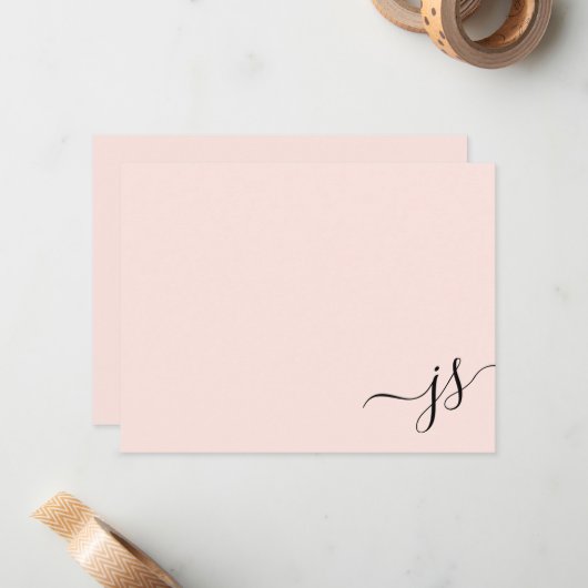Girly Mit Monogramm Calligraphy Blush Pink Mitteilungskarte (Vorderseite/Rückseite Beispiel)