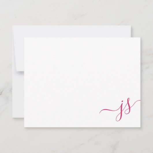 Girly Mit Monogramm Calligraphy Bright Pink Mitteilungskarte (Vorderseite)