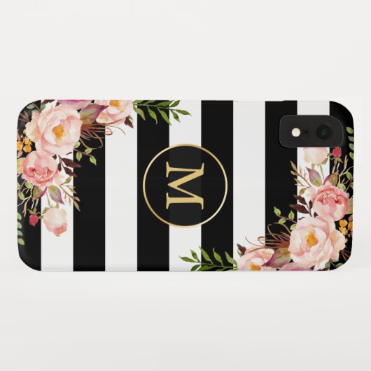 Girly mit Monogramm GoldSchwarz-weiße mit Case-Mate iPhone Hülle (Rückseite (Horizontal))