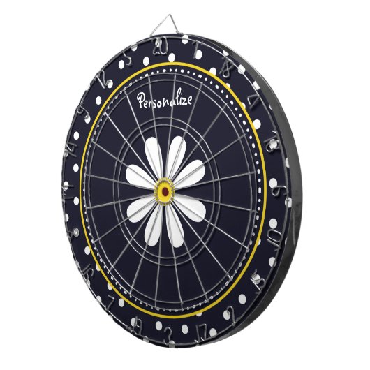 Girly Mod Daisies und Polka Punkte mit Namen Dartscheibe (Vorderseite rechts)