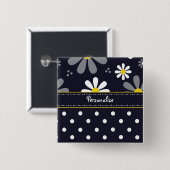 Girly Mod-Gänseblümchen und Polka-Punkte mit Namen Button (Vorne & Hinten)