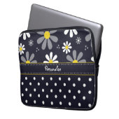 Girly Mod-Gänseblümchen und Polka-Punkte mit Namen Laptopschutzhülle (Vorderseite Links)