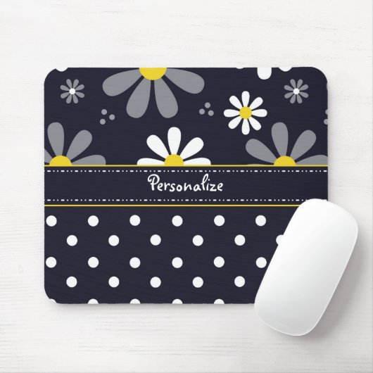 Girly Mod-Gänseblümchen und Polka-Punkte mit Namen Mousepad (Mit Mouse)