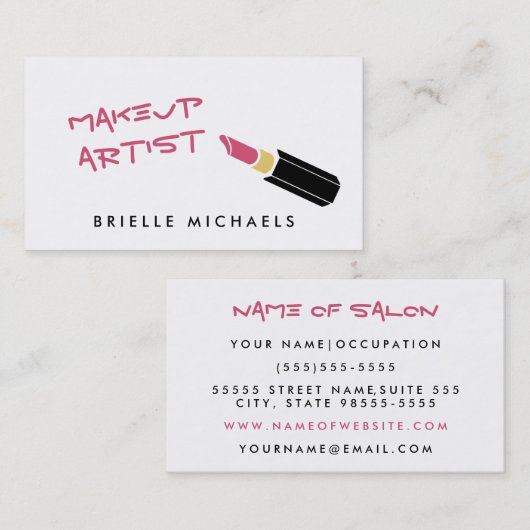 Girly Mod Pink Lipstick Makeup Artist Visitenkarte (Vorne/Hinten)