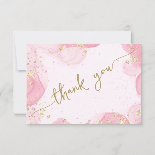 Girly Modern Abstrakt Pink Ink Imitate Gold Glitze Dankeskarte (Vorderseite)
