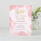 Girly Modern Abstrakt Pink Ink Imitate Gold Glitze Einladung (Stehend Vorderseite)
