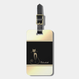 Girly Modern Black,Gold,Cat-Personalisiert Gepäckanhänger