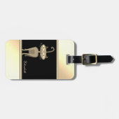 Girly Modern Black,Gold,Whimsical Cat-Personalisie Gepäckanhänger (Vorderseite horizontal)