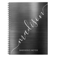 Girly Modern Black Metallic Monogram Signature