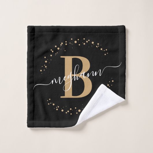 Girly Modern Black Name Script Mit Monogramm Waschlappen (Waschlappen)