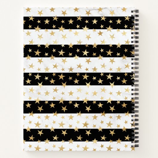 Girly Modern Black Stripe Gold Stars Monogram Notizblock (Rückseite)