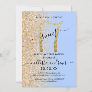 Girly Modern Blue Gold Glitzer Ombre Sweet 17 Einladung